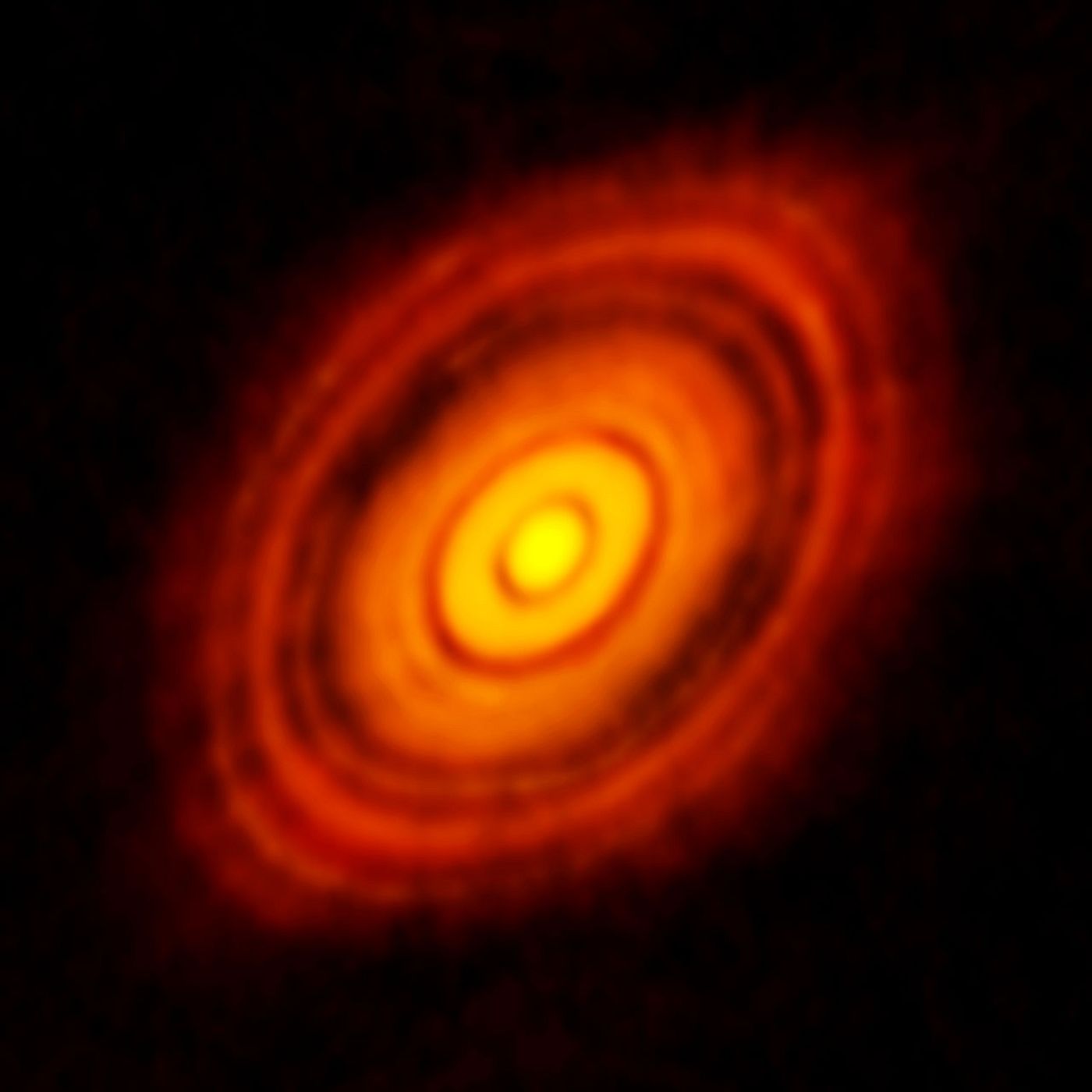 Imagen obtenida por ALMA del disco protoplanetarios que rodea a HL Tauri