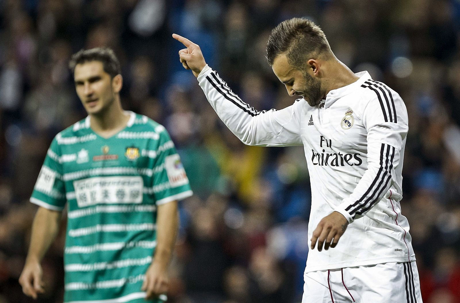 Jesé Rodríguez celebra su gol, quinto del equipo, durante el partido de vuelta de los dieciseisavos de final de la Copa del Rey.