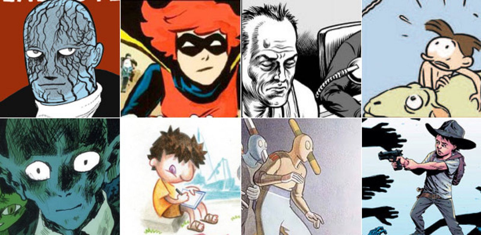 Ilustraciones de Alabaster, Bandette: Presto!, Contra las cuerdas, La isla de las piedras, L'Amour (El amor sin amor), Manabé Shima, El mundo de Edena y Los Muertos Vivientes integral 5