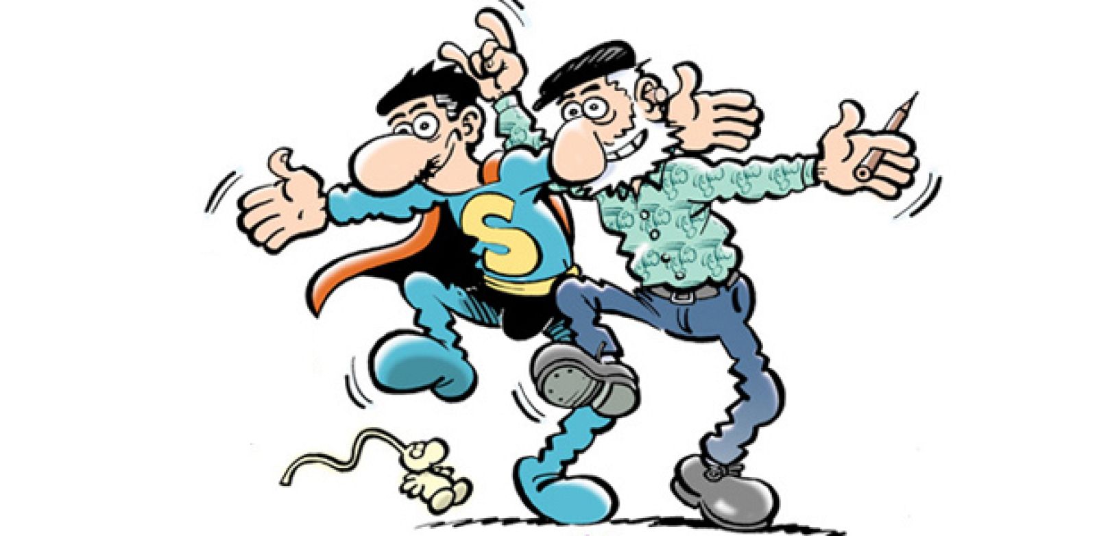 Autorretrato de Jan con Superlópez, su personaje más popular