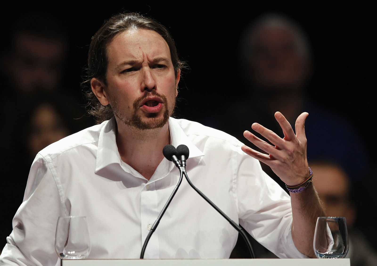 El secretario general de Podemos, Pablo Iglesias, en un mitin celebrado en el Palacio de Congresos de Sevilla.
