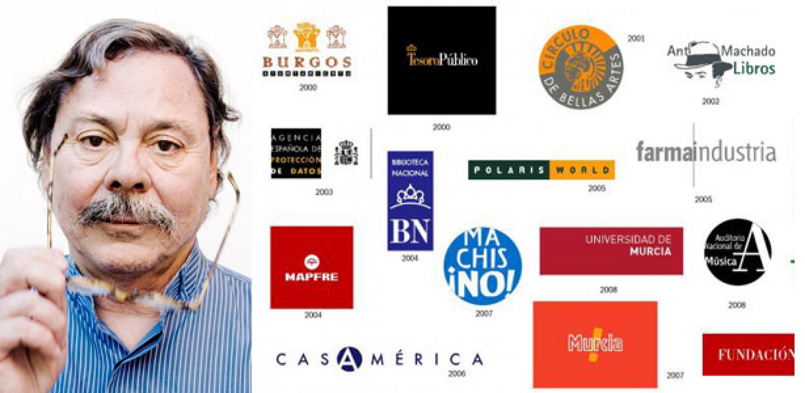 Alberto Corazón y algunos de sus logotipos