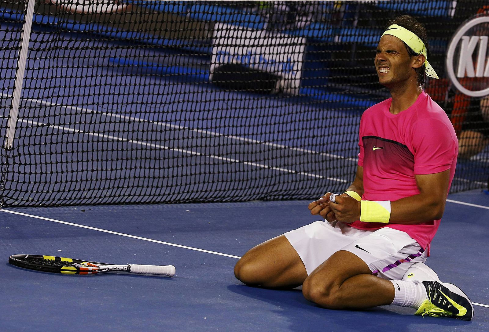 Nadal of Spain celebrates after defeating Smyczek of the U.S. during their men's singles second round match at the Australian Open 2015 tennis tournament in Melbourne
