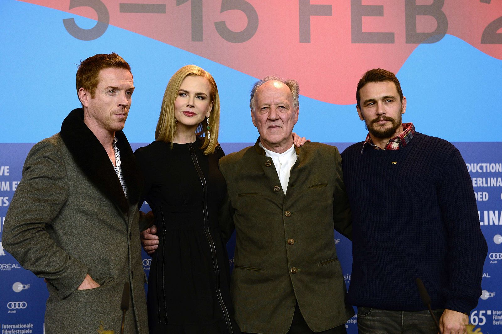 El director Werner Herzog y los actores James Franco, Nicole Kidman y Damian Lewis en Berlín