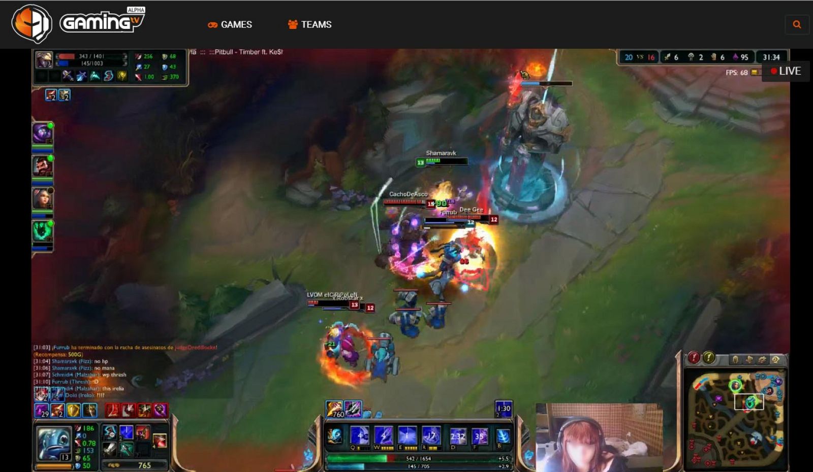 Imagen del directo de una jugadora en Gaming.tv.