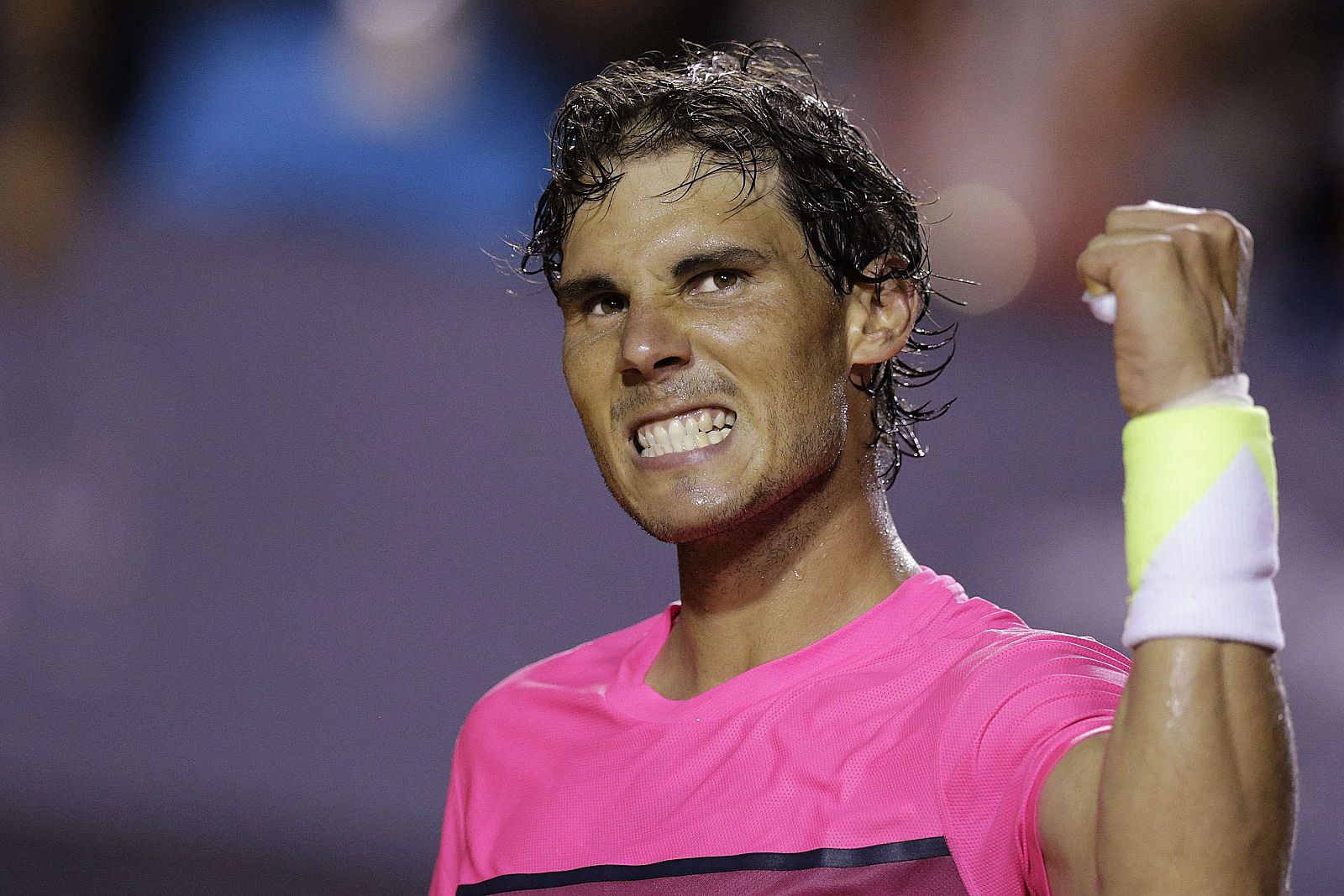 Rafael Nadal of Spain celebrates after winning match against Pablo Cuevas of Uruguay during their men's singles tennis match at the Rio Open tournament in Rio de Janeiro