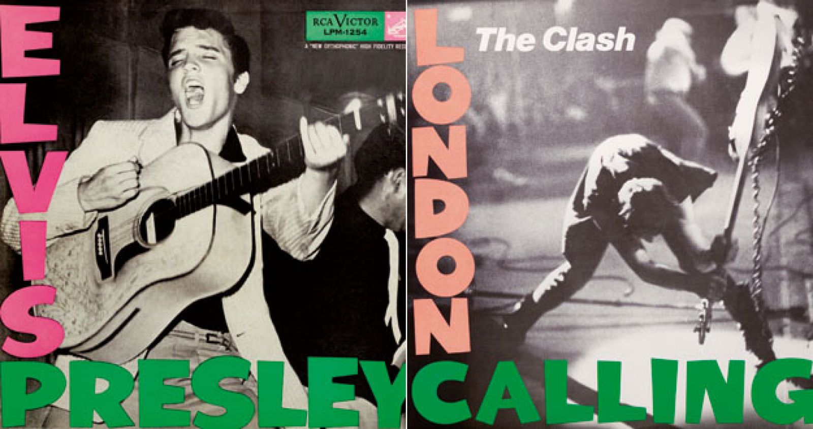 Portadas de 'Elvis Presley' (1956), con fotografía de William V. ¿Red¿ Robertson, y de 'London Calling' (1979), diseñada por Ray Lowry para el tercer disco de los Clash.