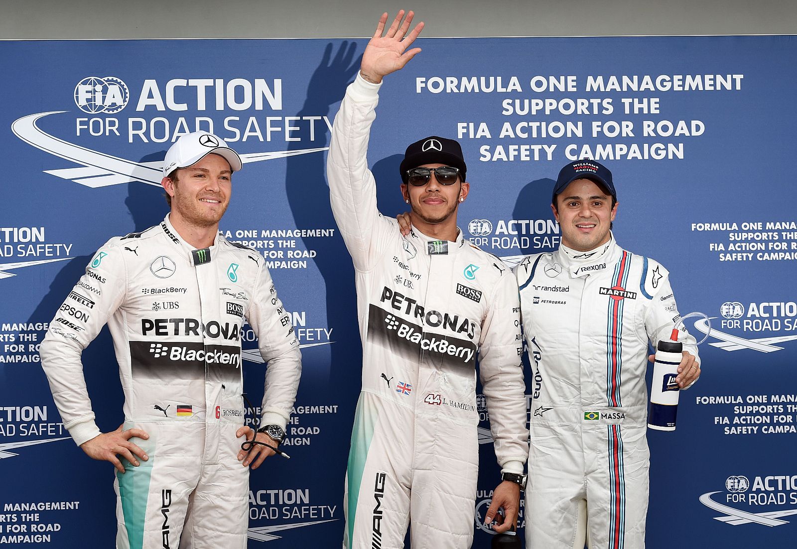 Imagen de Hamilton, Rosberg y Massa tras lograr los mejores tiempos en Australia.