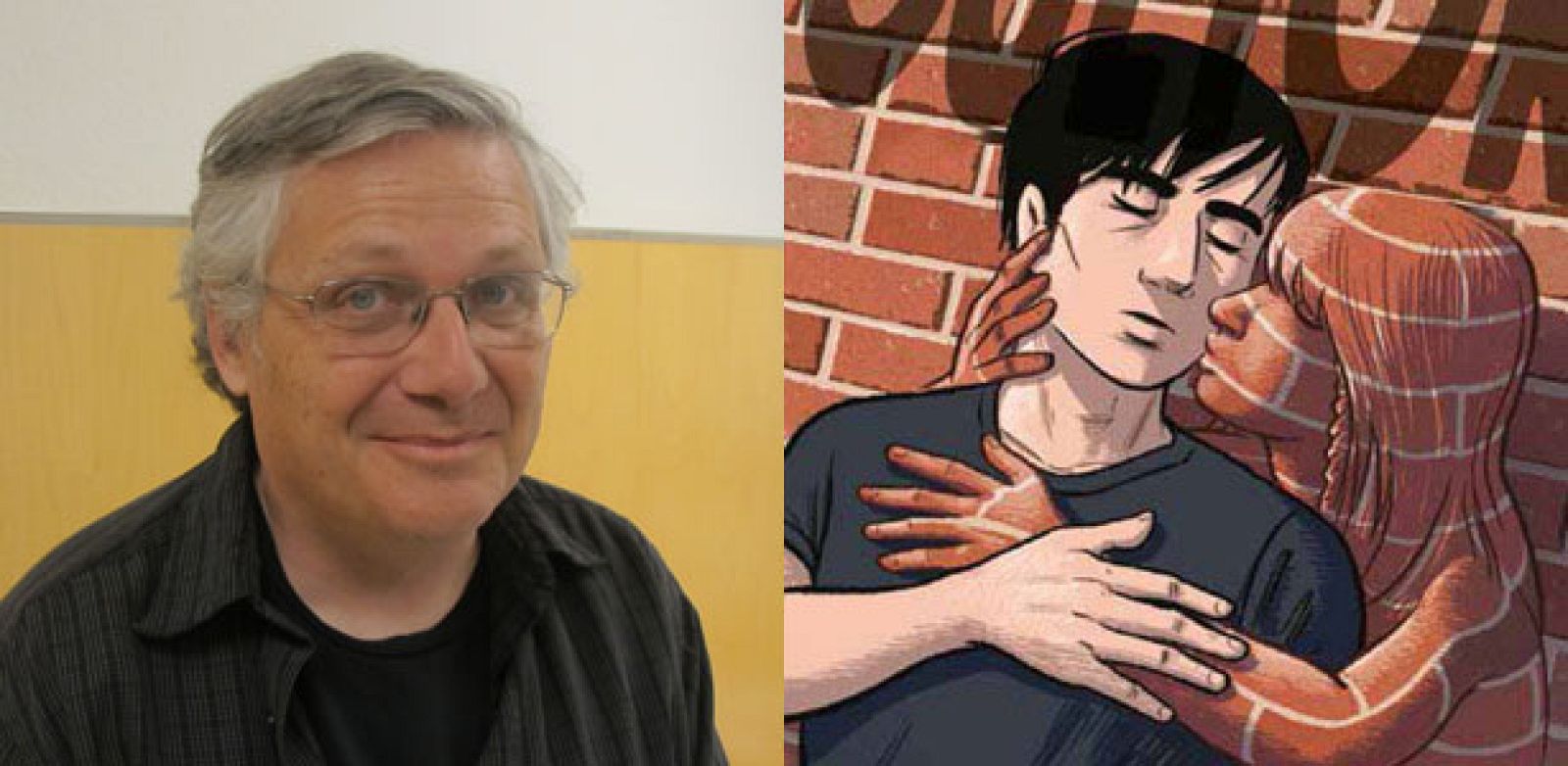 Scott McCloud y un fragmento de la portada de 'El escultor'