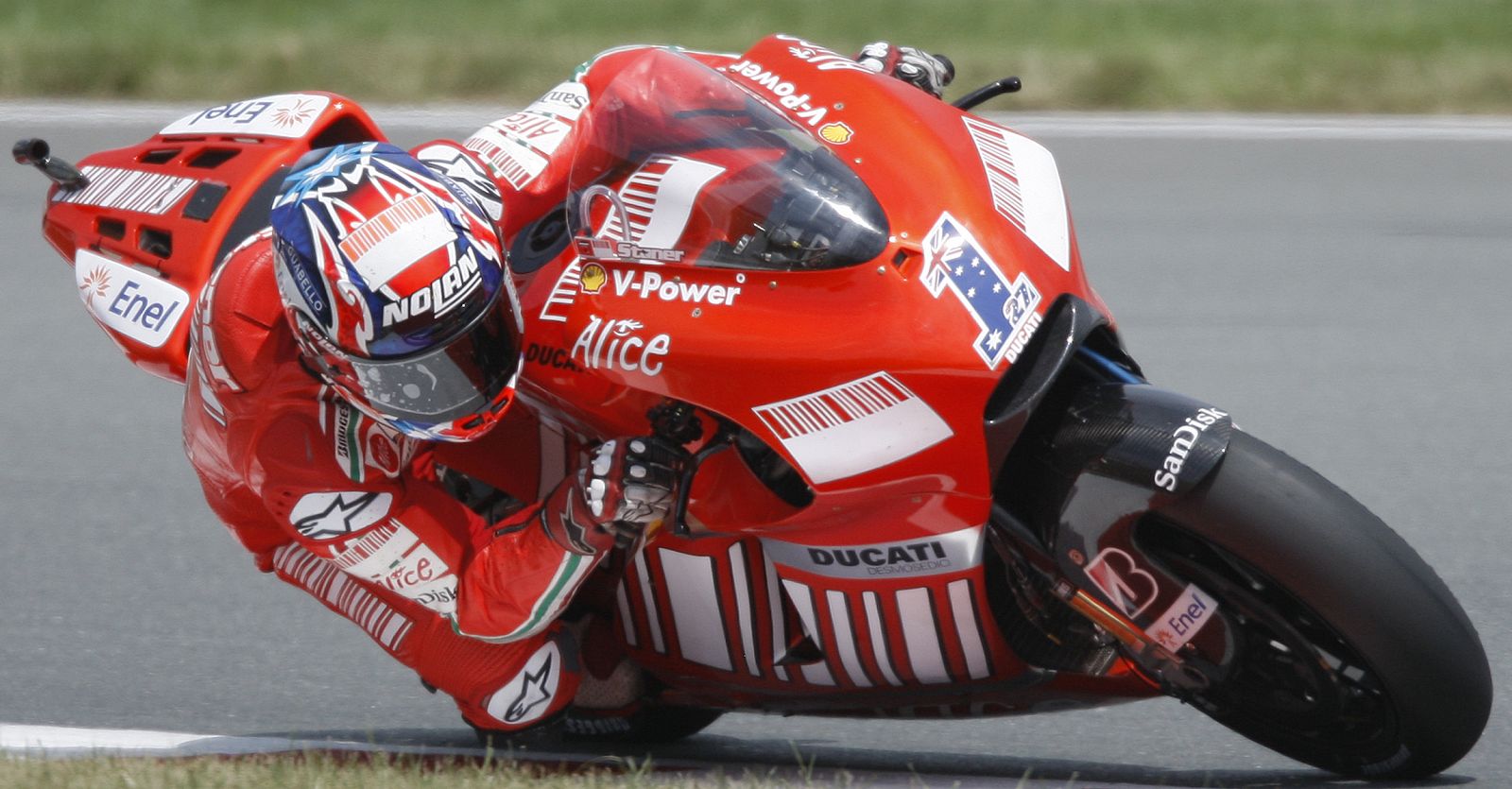 Australia's Stoner rides his Ducati during the second free practice for the German MotoGP at the Sachsenring circuit near the eastern German town of Hohenstein-Ernsthal