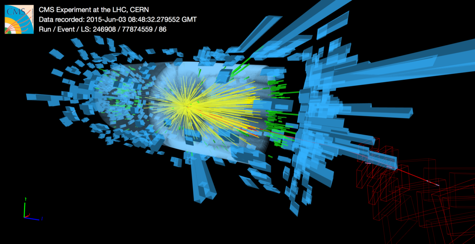 Colisiones vistas con el detector de experimentos del CMS.