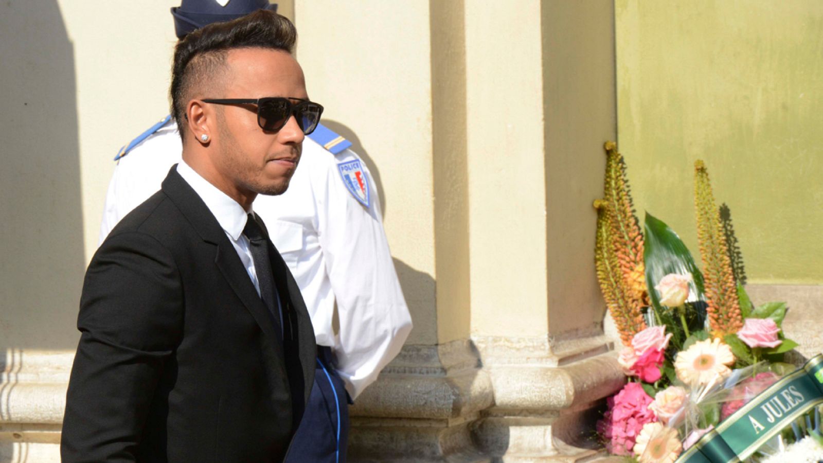 Lewis Hamilton en el funeral por el fallecimiento de Jules Bianchi