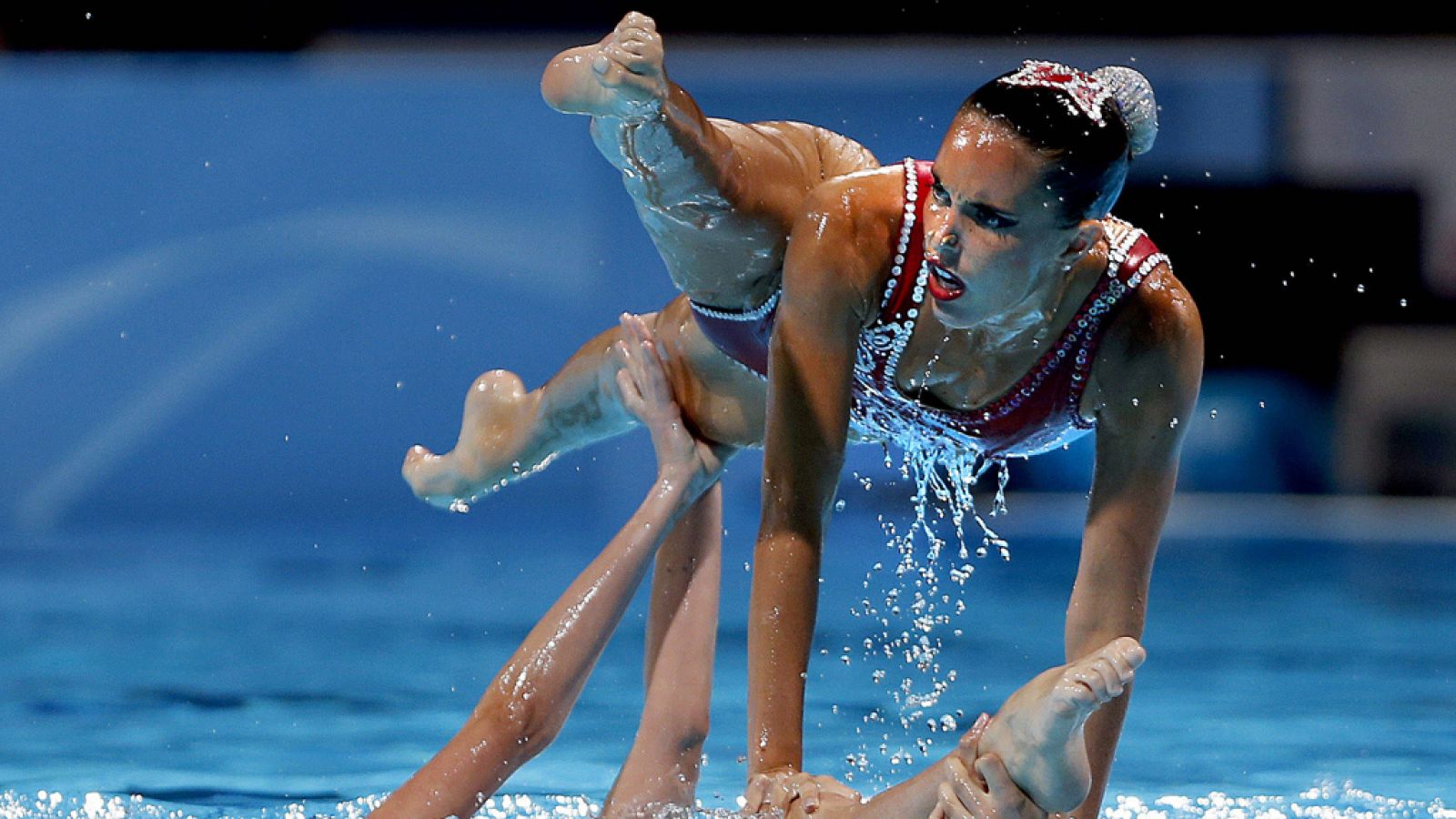 El equipo de sincronizada en el Mundial de Barcelona