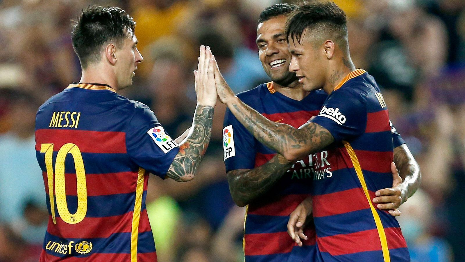 Messi, Neymar y Alves, en el Gamper