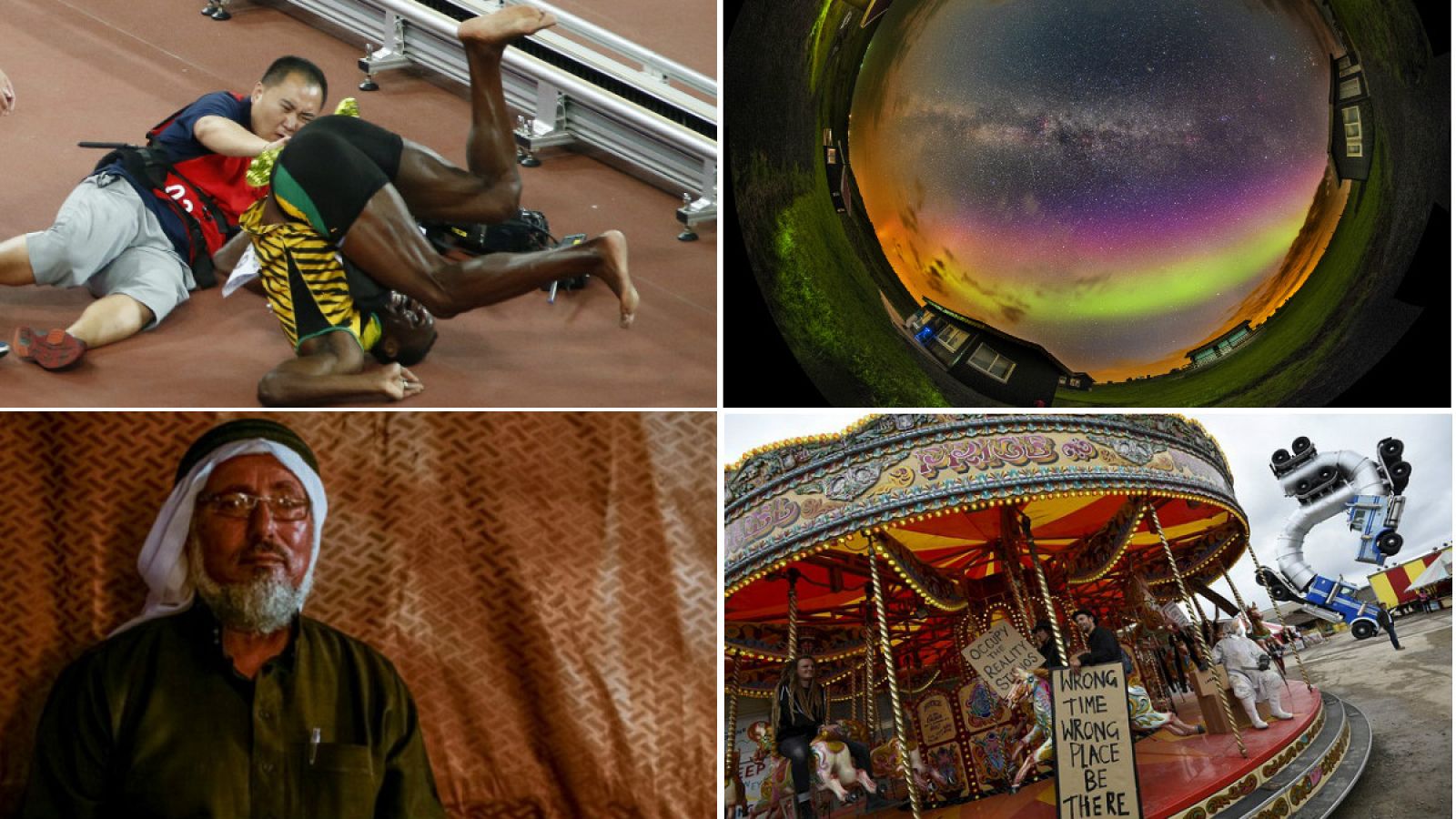 El accidente de Bolt, una aurora boreal y la vía láctea, un palestino del reportaje del NYT y Dismaland, el parque de Banksy.