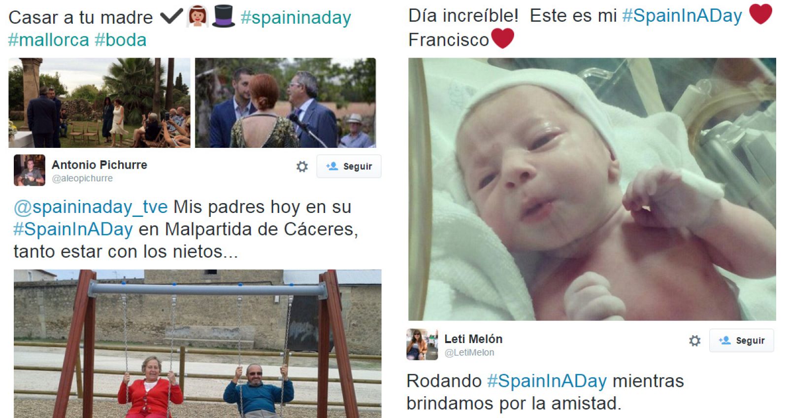 Algunos de los tuits recibidos con el hashtag #SpainInADay a lo largo del 24 de octubre