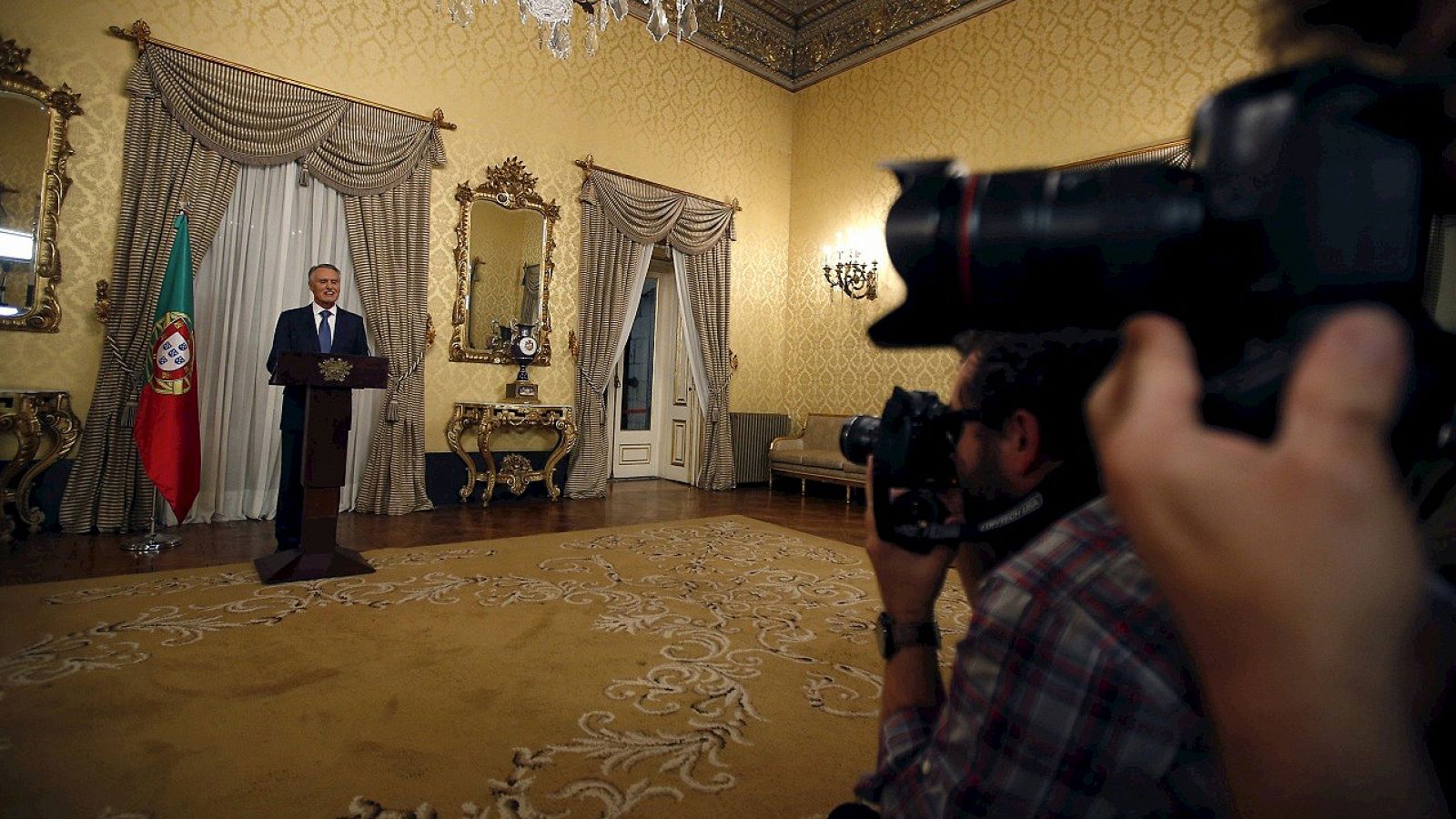 El presidente de Portugal, Anibal Cavaco Silva, en una declaración en el palacio de Belem