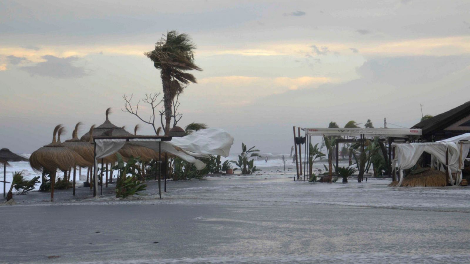 Olas de hasta cuatro metros han inundado playas y chiringuitos de Torre del Mar (Málaga).