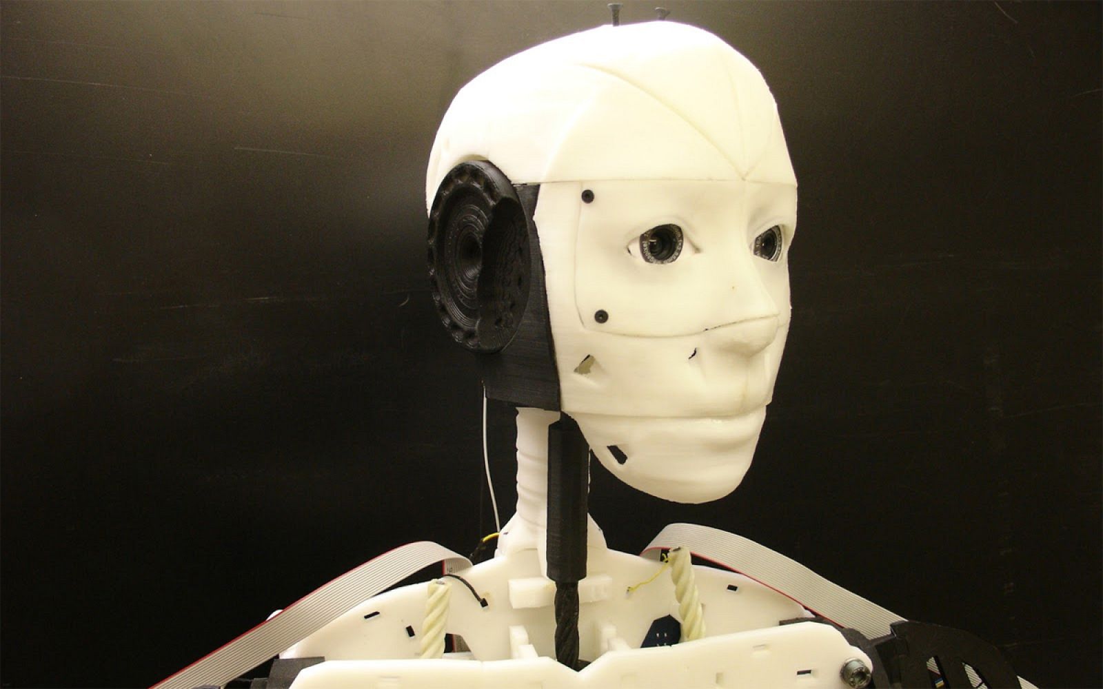 "Inmoov" no tiene piernas, sino que se desplaza sobre ruedas.