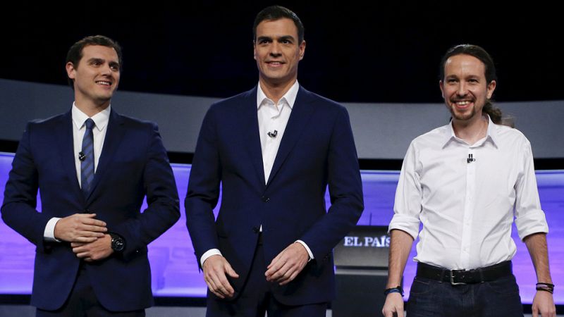 Sánchez insiste en que Ciudadanos es "de derechas" y Rivera e Iglesias equiparan al PSOE con el PP