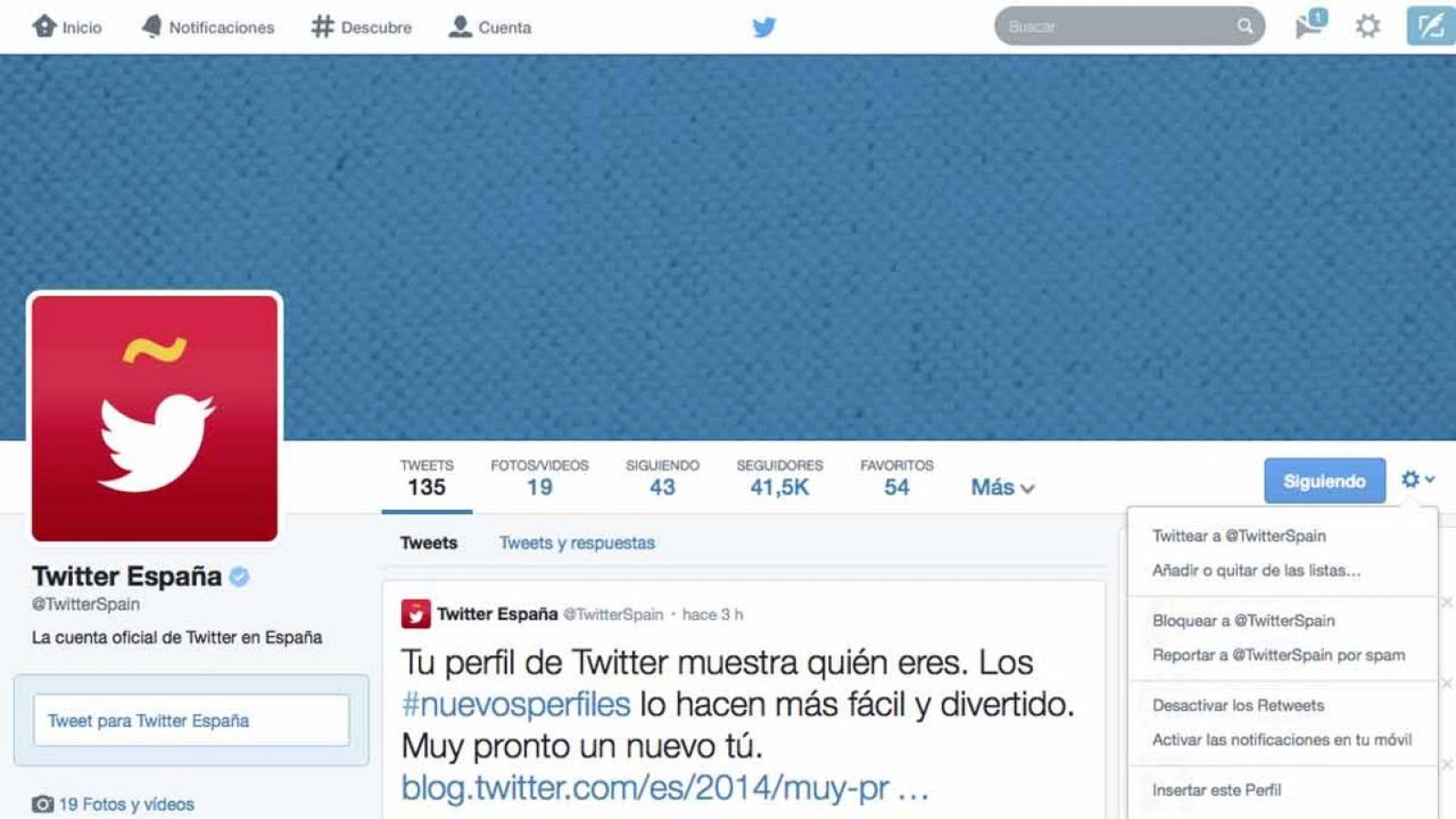 La cascada de contenidos de Twitter se llama "timeline" o línea de tiempo.