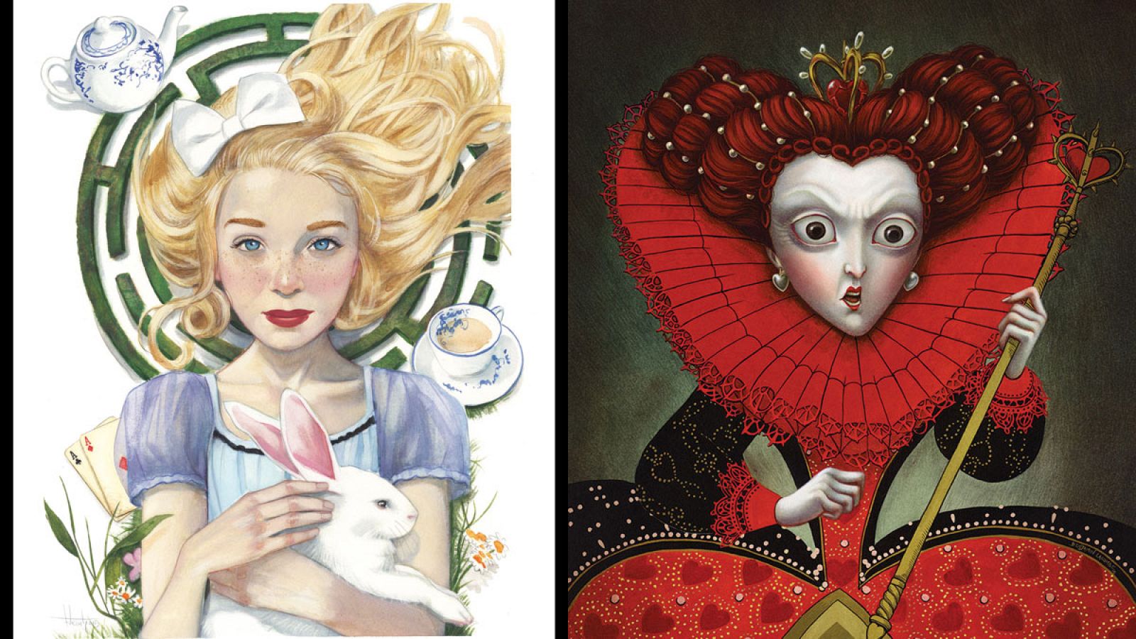 Alicia según Fernando Vicente y la Reina de Corazones vista por Benjamin Lacombe