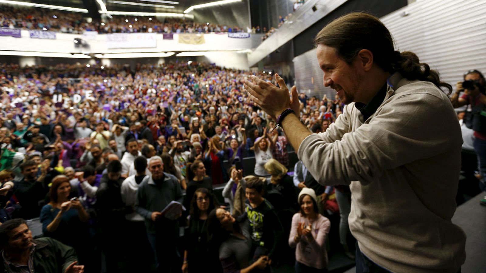 Pablo Iglesias, líder de Podemos, durante el mitin que ha celebrado esta tarde en Sevilla.