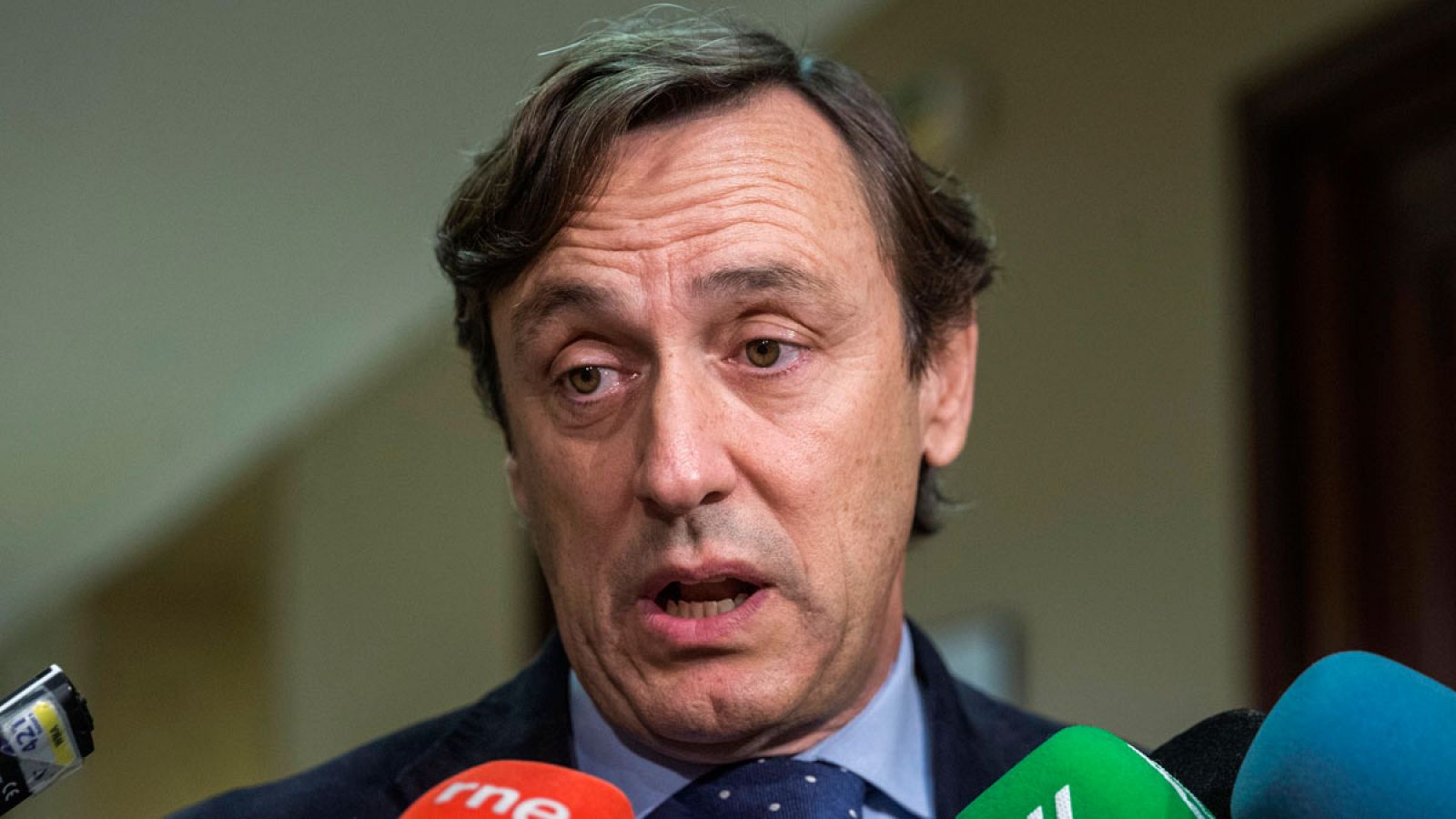 El portavoz del PP en el Congreso de los Diputados Rafael Hernando atiende a los medios