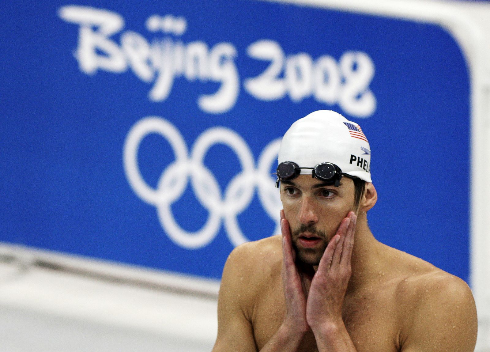 Michael Phelps of the U.S. attends swimming practice at the National Aquatics Centre, also known as the Water Cube, ahead of the Beijing 2008 Olympic Games