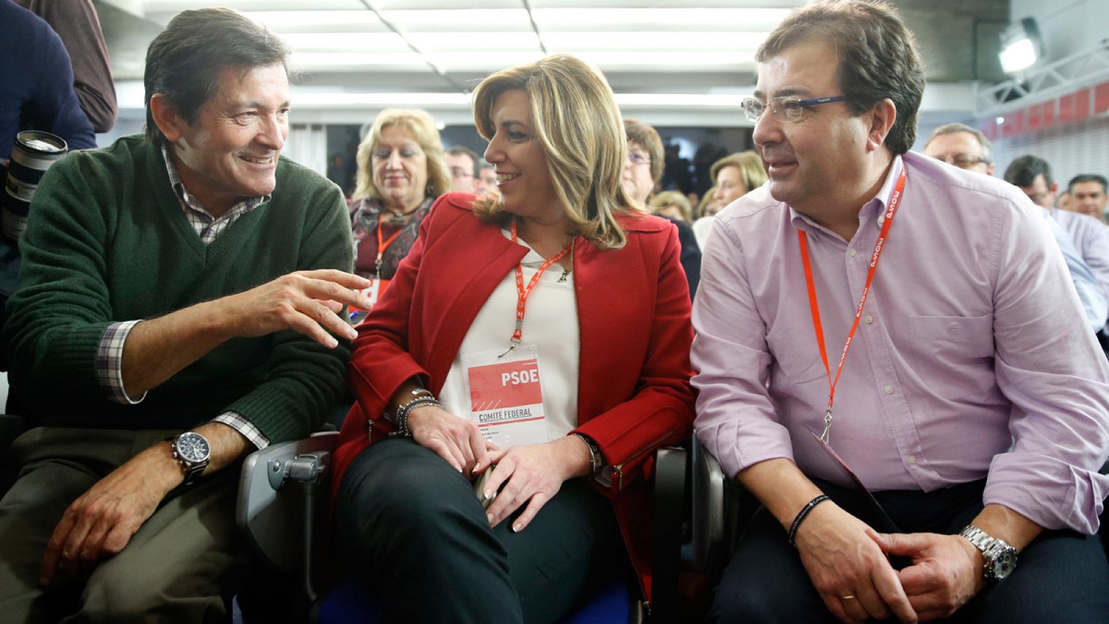 Los presidentes de Asturias, Javier Fernández; Andalucía, Susana Díaz, y Extremadura, Guillermo Fernández Vara