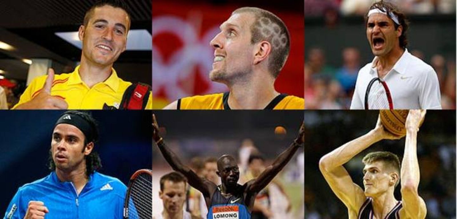 David Cal (España), Dirk Nowitzki (Alemania),Roger Federer (Siuza), Fernando González (Chile), López Lomong (EEUU) y Andrei Kirilenko (Rusia).