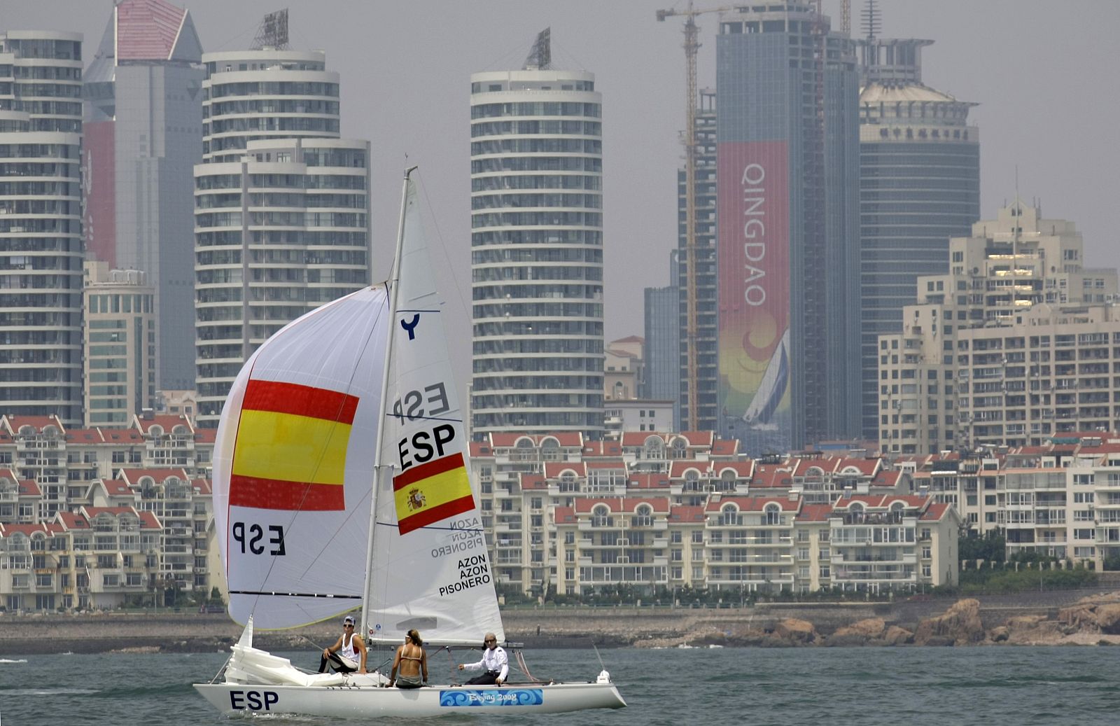 Spanish Yngling trains prior to the Beijing Olympic Games in Qingdao