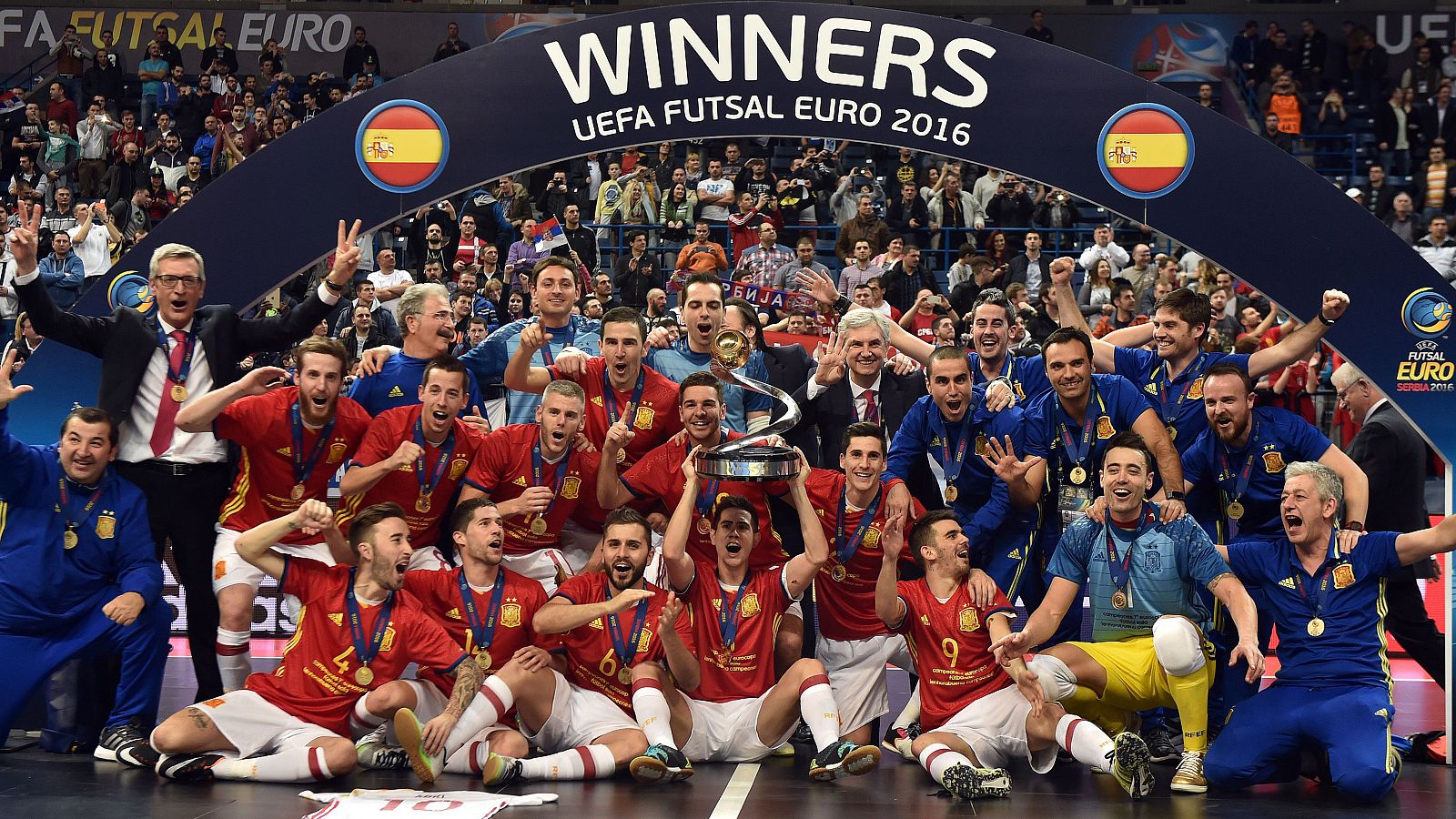 La selección española de fútbol sala celebra su séptima Eurocopa