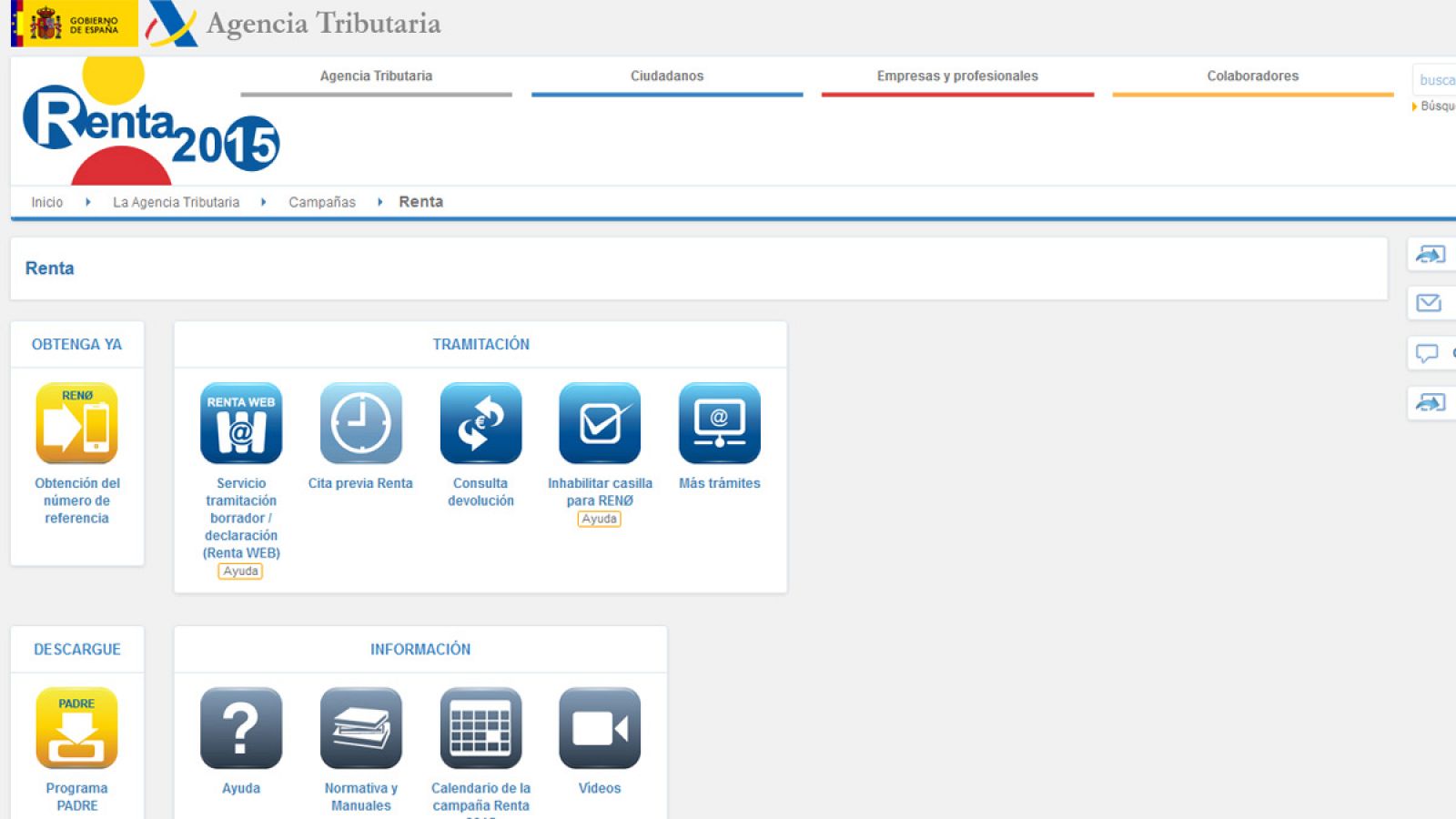 Pantallazo de la página web de la Agencia Tributaria
