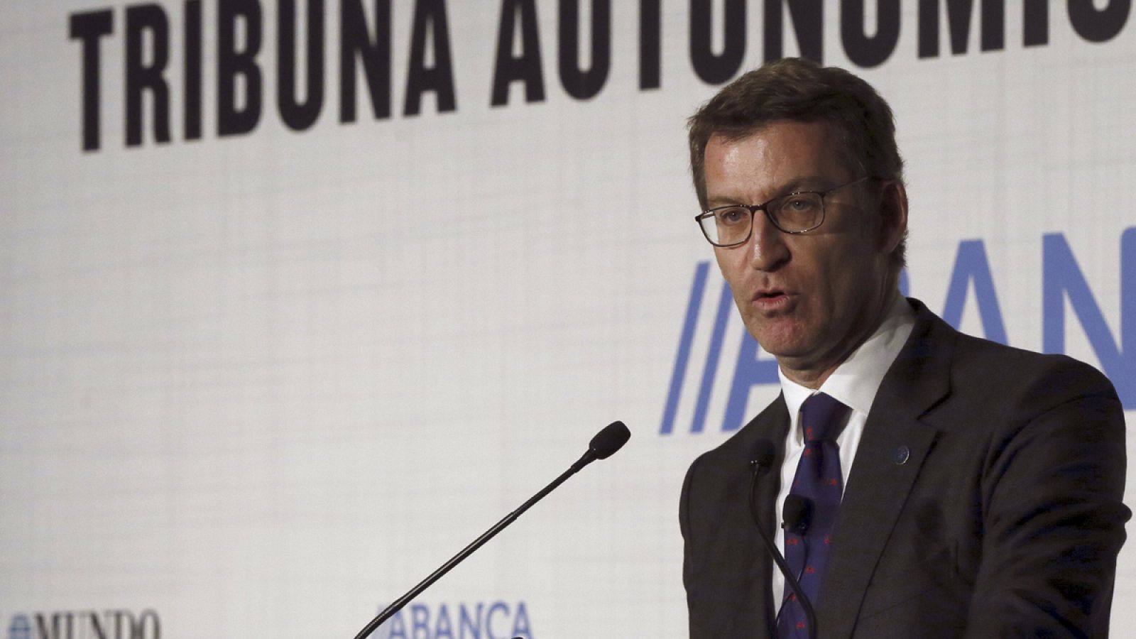 El presidente de la Xunta de Galicia, Alberto Núnez Feijóo, durante su intervención en un debate organizado por el diario El Mundo