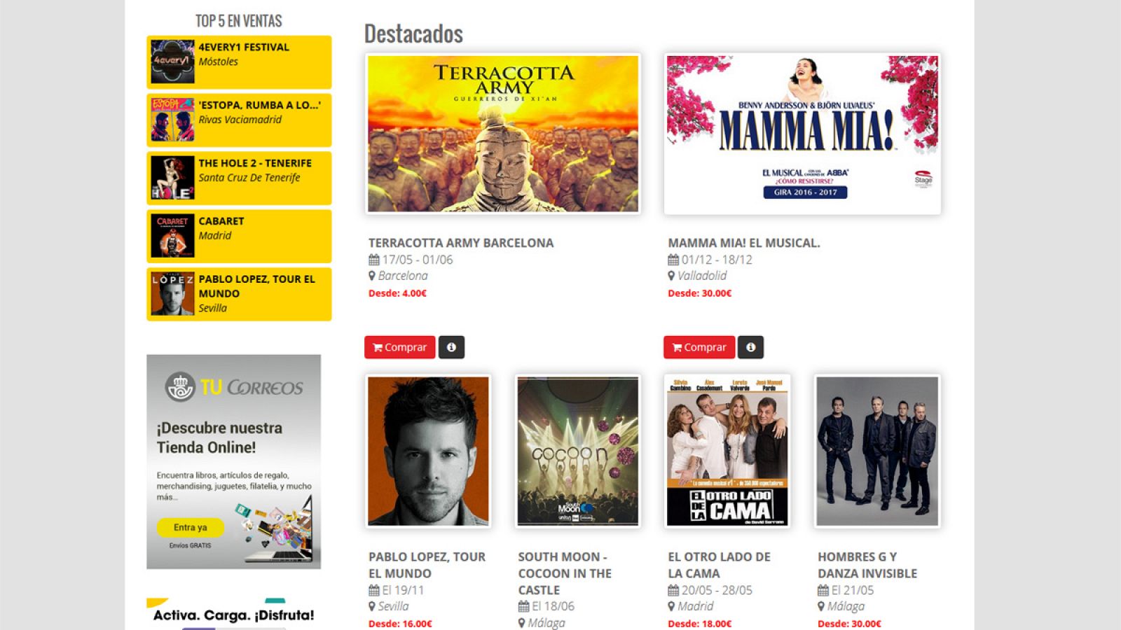 Un pantallazo de la nueva web de Correos