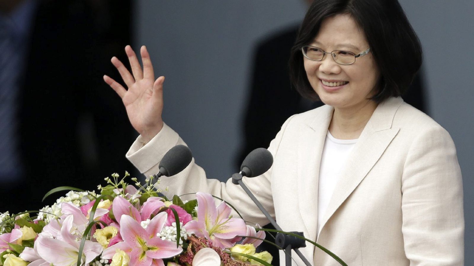 La nueva presidenta de Taiwán, Tsai Ing-wen durante su discurso de toma de posesión del cargo