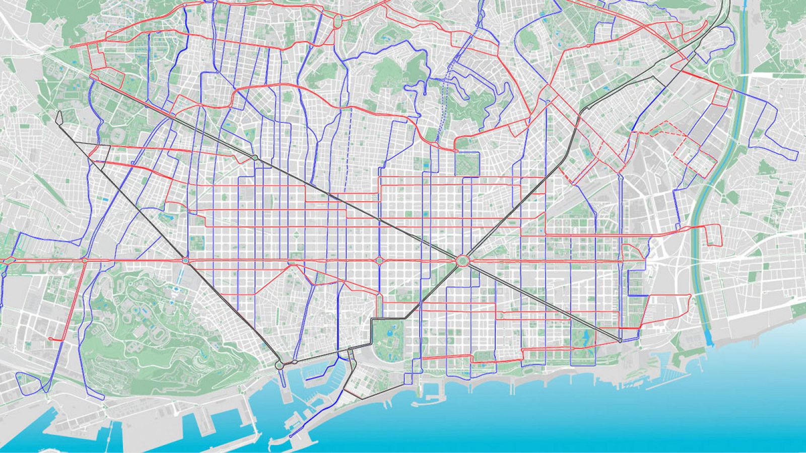 Mapa de líneas de autobuses de TMB en Barcelona