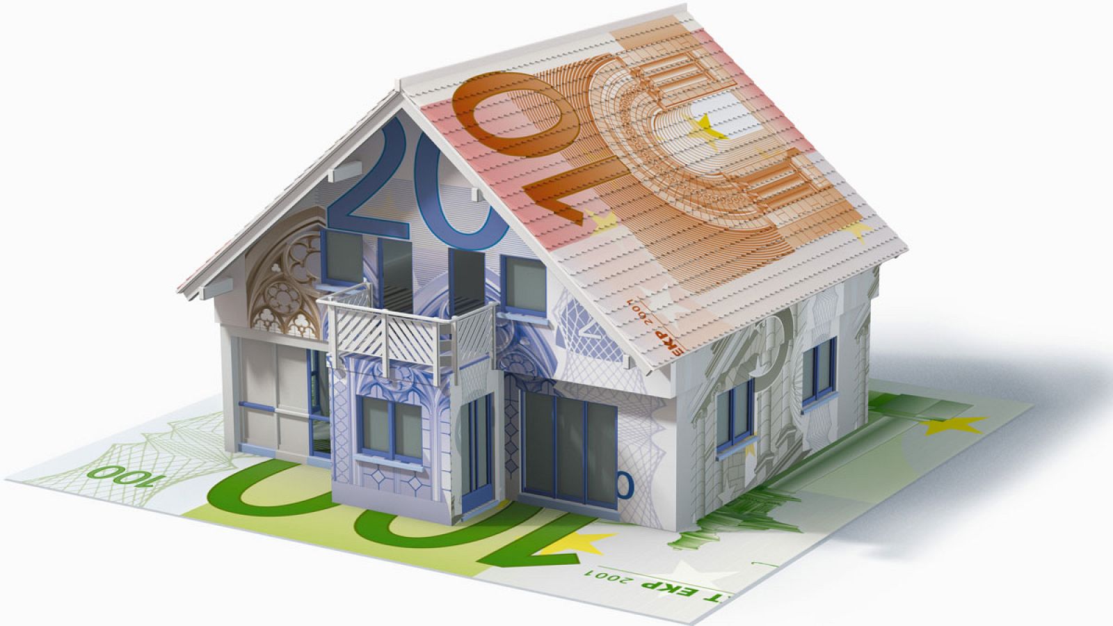 Una casita construida con billetes denominados en euros