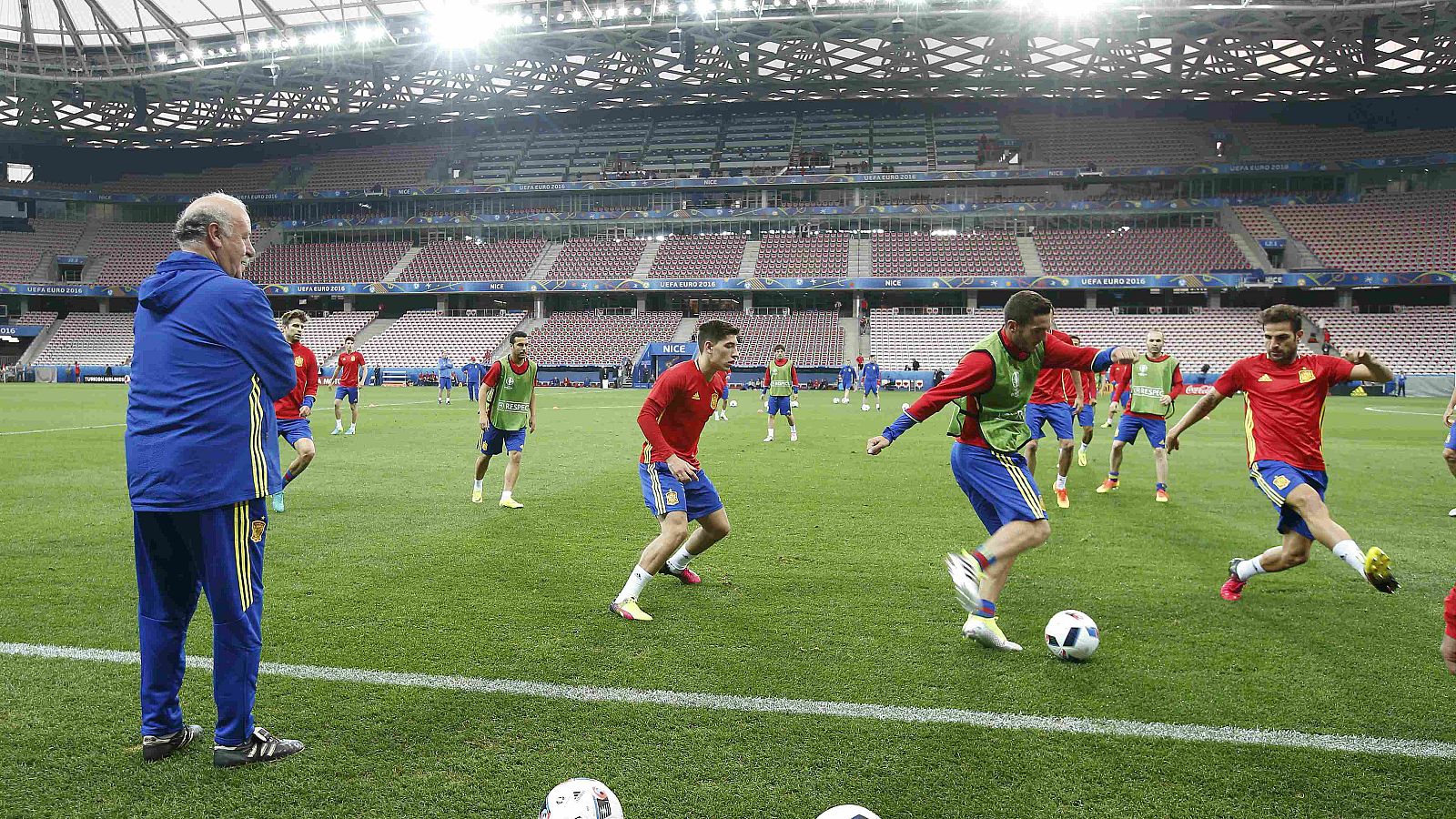 La selección española, en un entrenamiento