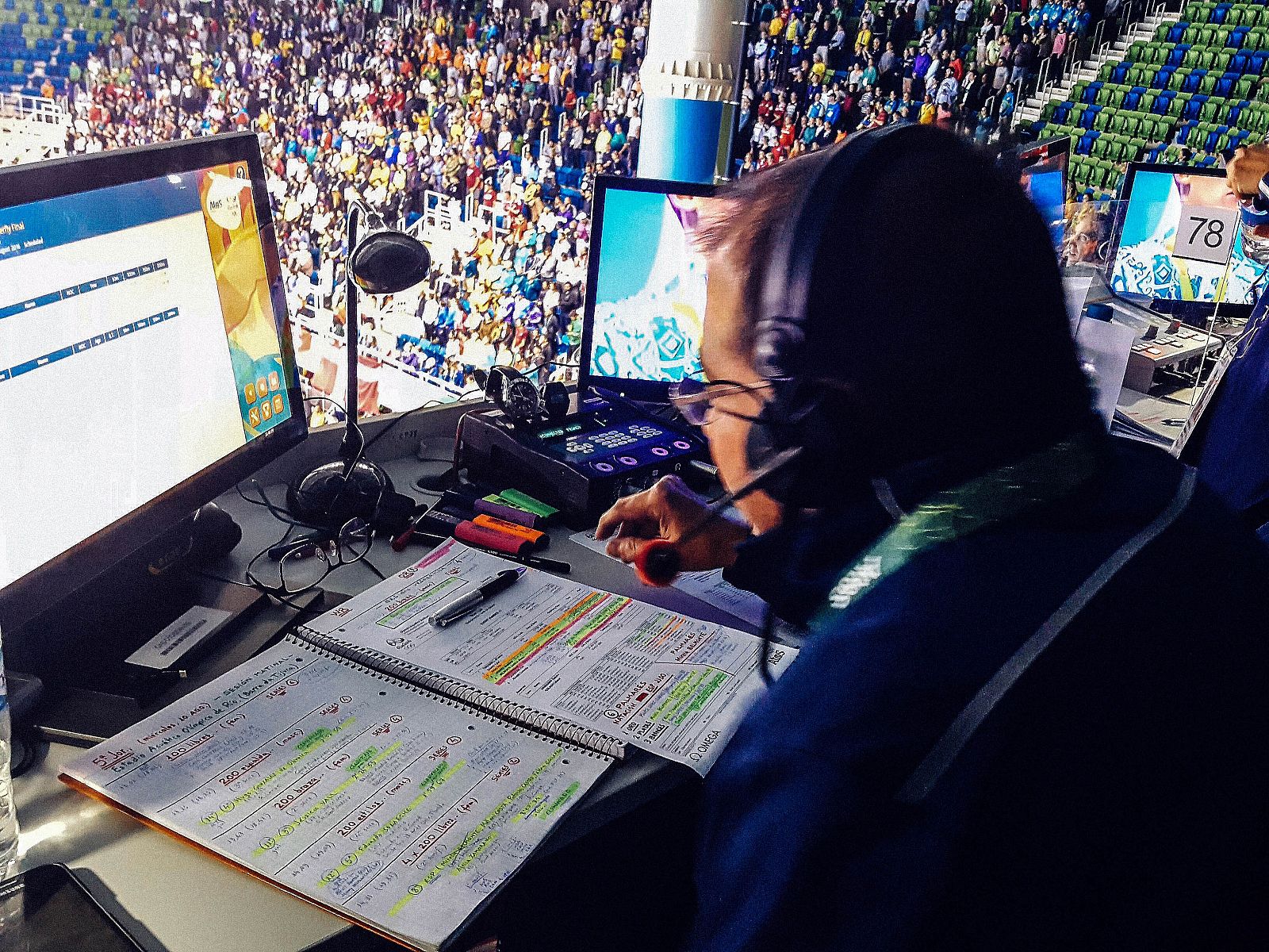 El periodista de RNE Germán García en la tribuna de comentaristas del Carioca1 de #Río2016