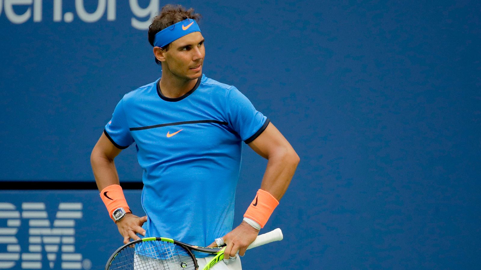 Rafa Nadal durante su partido contra el francés Lucas Pouille en octavos de final del US Open.