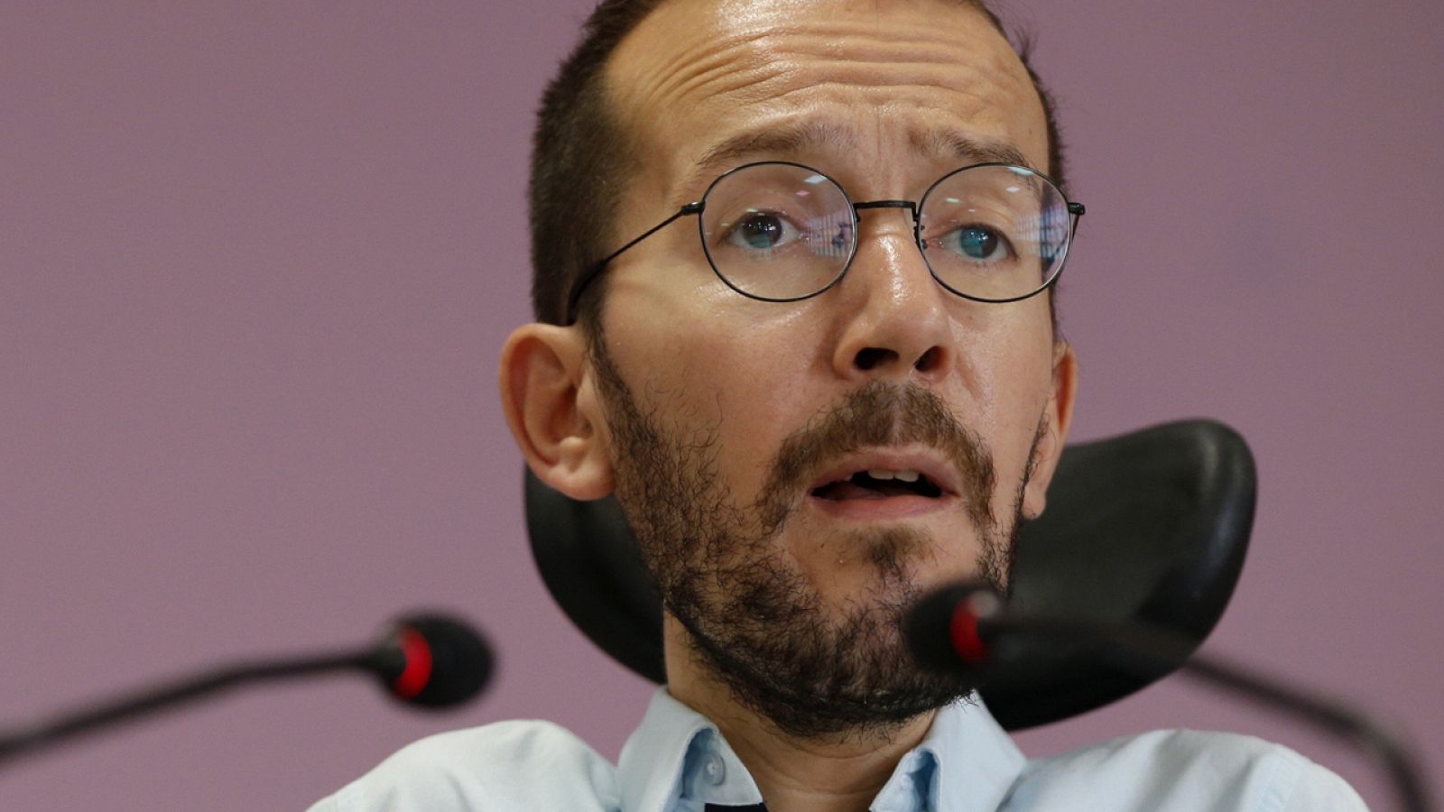 El secretario de Organización de Podemos, Pablo Echenique, durante la rueda de prensa en Madrid