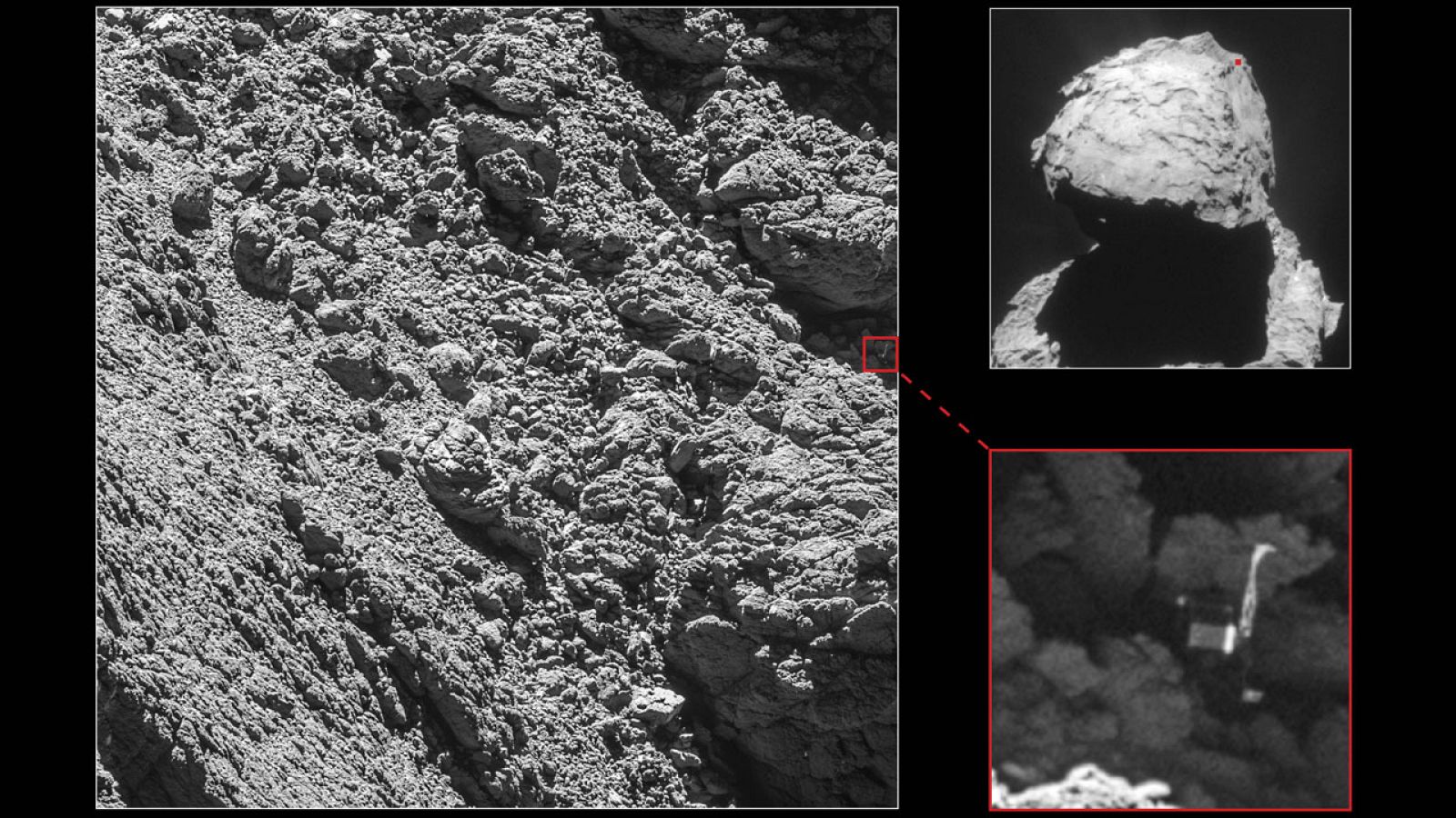 La sonda ha localizado el módulo Philae en una grieta del cometa