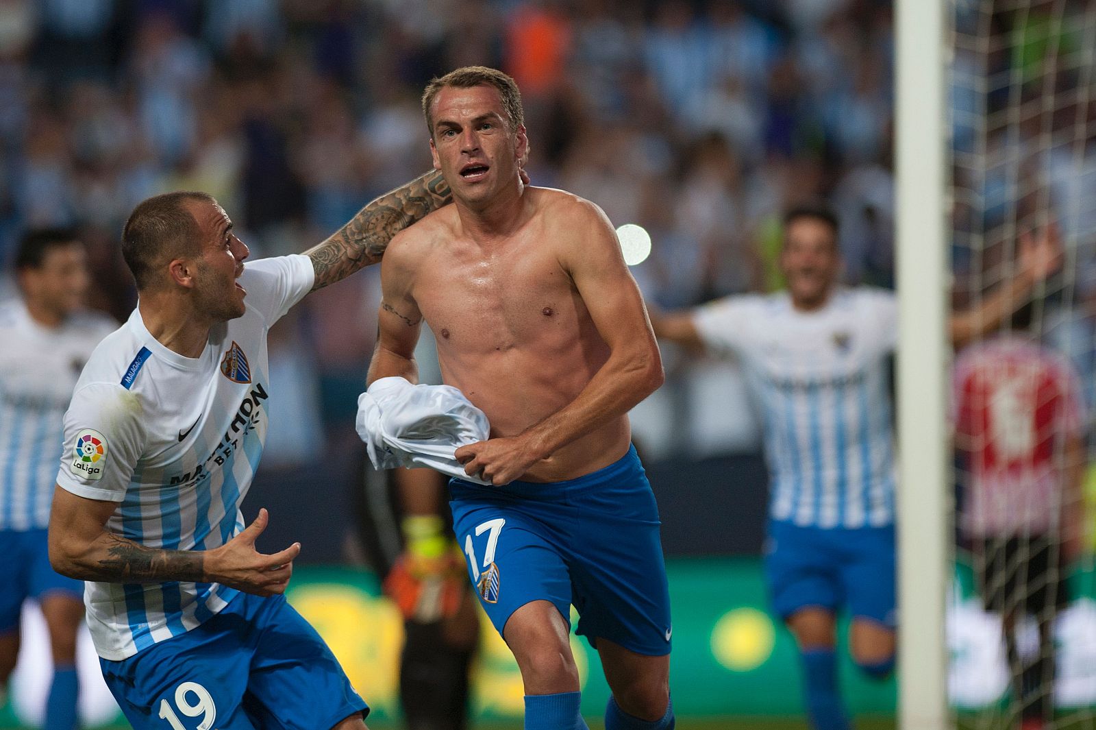 El portugués Duda celebra el gol de la victoria malaguista frente al Athletic.