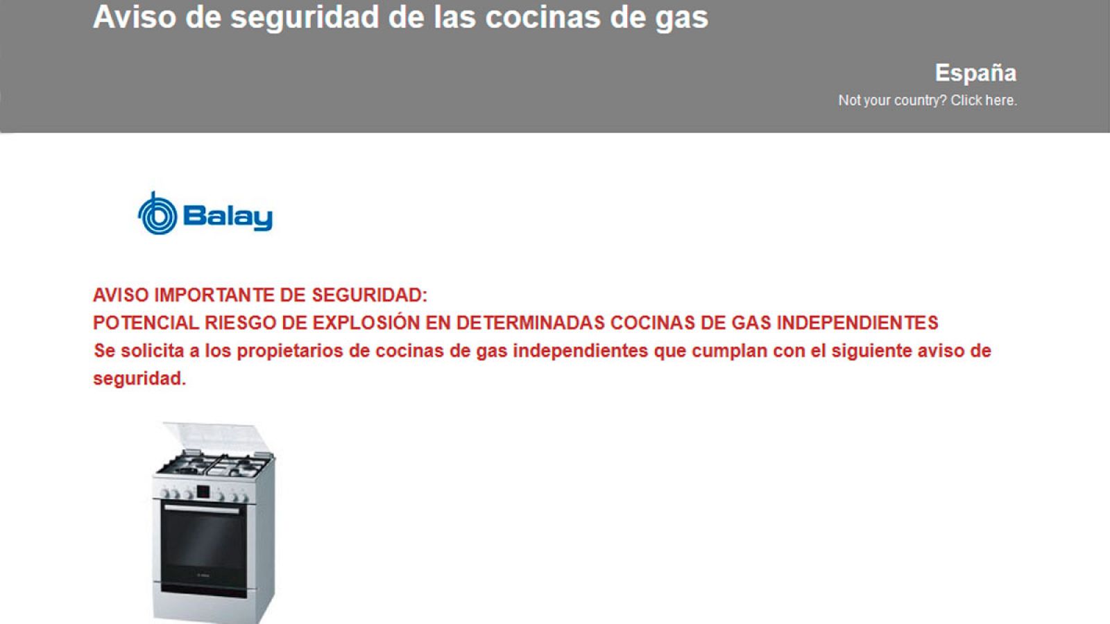 Captura de pantalla de la web de Balay