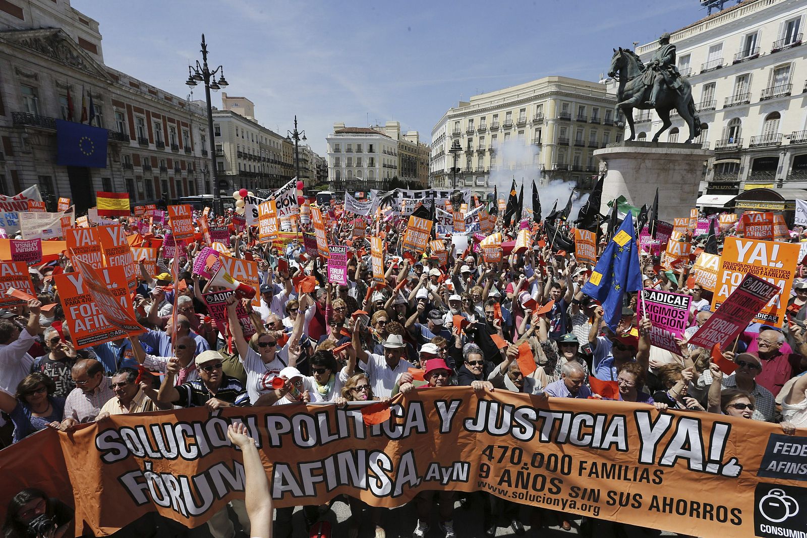 Manifestación en Madrid de afectados de Fórum y Afinsa.