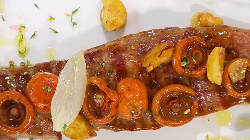 Receta de Solomillo de cerdo con hongos y casta�as
