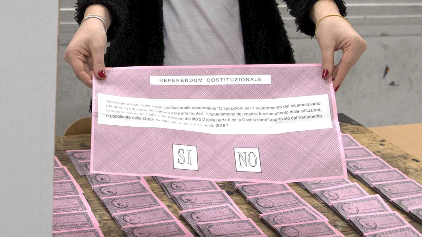 Papeleta electoral para el referéndum sobre la reforma constitucional en Italia.