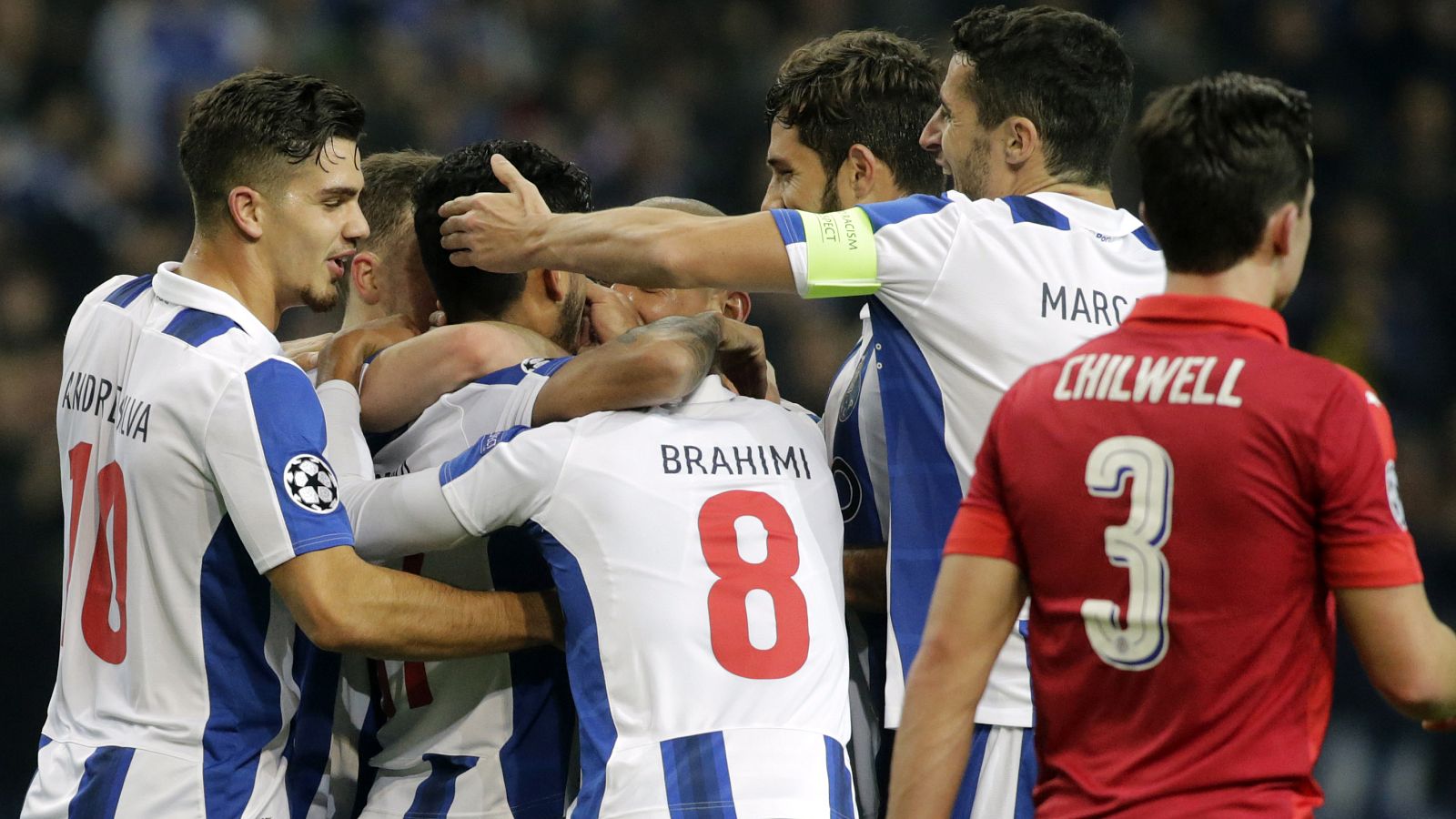 FC Porto's Jesus Corona celebrates scoring their second goal with team mates
